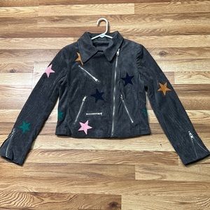 Olivaceous Suede Star Print Moto Jacket size S